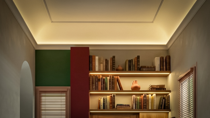Render finale del progetto di riqualificazione con arredo su misura in noce